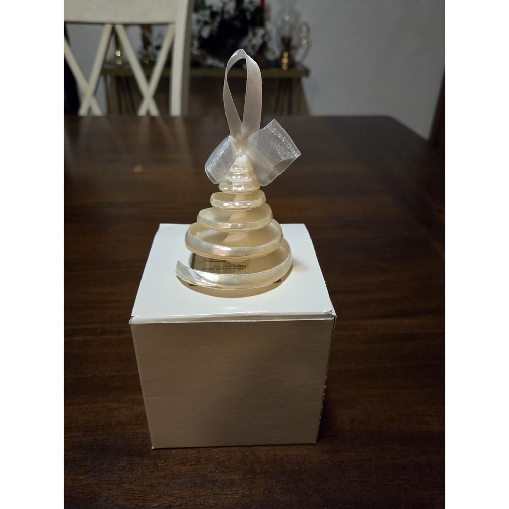 Seashell Christmas Tree Ornament, spiral-cut pearl Trochus shell